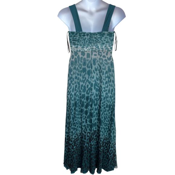Tadashi Collection Teal Silk Ombre Leopard Maxi Dress with Satin Trim size 10 - Picture 6 of 16